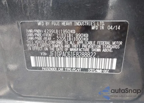 2014 Subaru Impreza 2.0I Premium из США, поврежденный, VIN JF1GPAC61E8288822